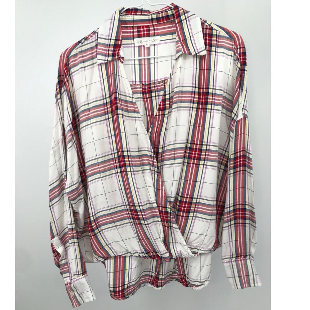 Lou & Grey LOFT Plaid Flannel Long Sleeve Bubble Hem Pullover Shirt Womens S